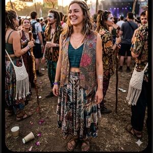 Coachella Vintage Creazioni Effeci Beaded Vest Multi Colored Florals